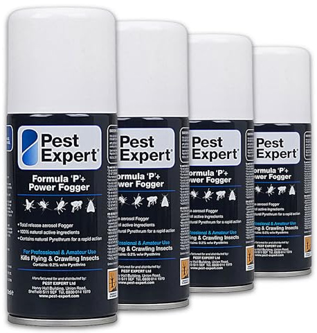 Carpet Moth Killer Fogger 4 x 150ml- Formula 'P+' Moth Fumigator from Pest Expert (HSE approved and tested – professional strength product)