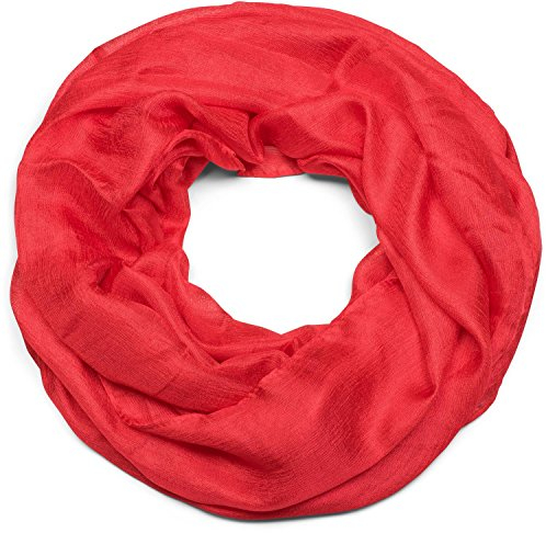 styleBREAKER Damen Loop Schal weich fließend | Seidig glänzendes Halstuch Einfarbig für Sommer & Frühling | Schlauchschal Leicht & Elegant, Farbe:Rot