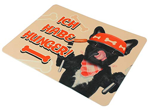 MACOSA PA31009 Napfunterlage Ich Habe Hunger 60 x 39x1 cm Kunststoff Antirutsch-Unterlage Fressnapf-Matte Haustier-Zubehör Napf Futternapf-Unterlage