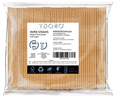 Ydoro | Cannucce di Carta 400 Pezzi. | Cannucce Biodegradabili di Carta Kraft | Cannucce Monouso Senza Tinte | Cannucce riciclabili