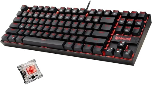 Redragon K552-2 Teclado mecánico para juegos TKL de 87 teclas, 60 % pequeño (retroiluminación LED negra y roja)