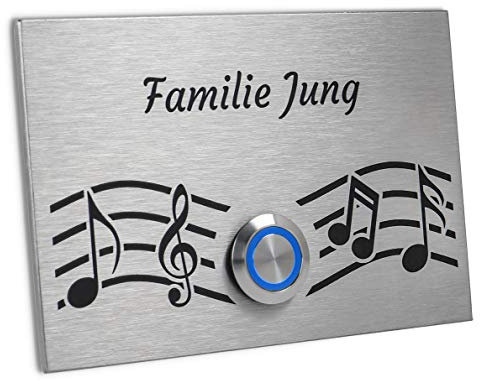 Jung-Edelstahl-Design Türklingel London1G Motiv Musik 1. Klingelplatte 12x8 cm. (blau)