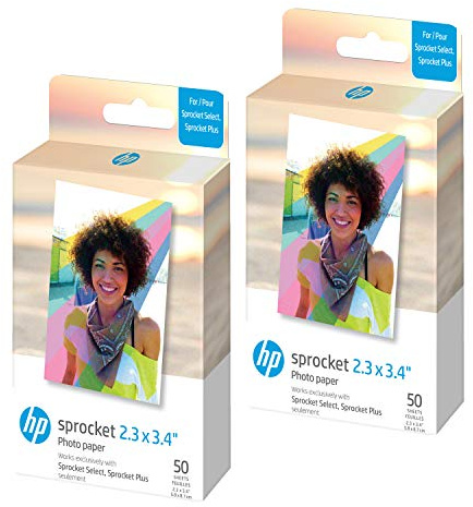 HP Sprocket Premium Zink-Fotopapier, 2,3 x 3,4 (5,8 x 8,6 cm), 50 Blatt, Kompatibel mit den Fotodruckern HP Sprocket Select und Plus