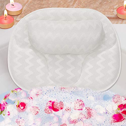 3D Mesh Bath Pillow Ergonomic Bathtub Spa Pillow with 6 Powerful Suction Cup for Neck Should Back Support, Cushion Pillow Non-Slip with Suction Cups, Fits All Bathtub, Hot Tub and Home Spa