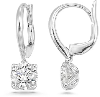 2/3 Carat Round Lab Grown Diamond Dangle Drop Earrings for Women I 14k White Gold Earrings (G-H, VS1-VS2, 0.66 cttw) 4-Prong Set Brilliant Cut Diamond Leverback by Carbon Atelier
