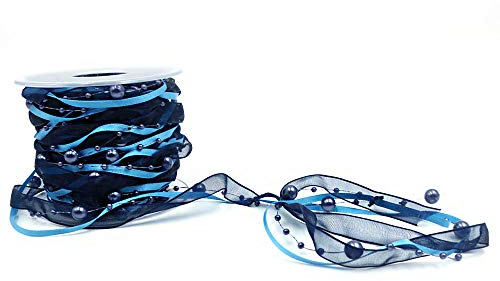 ANCLLO 10 m langes künstliches Perlenband, Chiffonband und Organza-Spitzenband für Hochzeit, Blumen, Weihnachtsbaum, Dekoration, Nähen, Handwerk, Verpackung, Marineblau