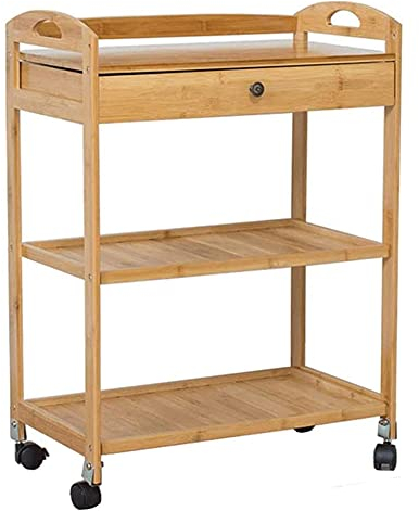 MNSSRN Einfache kleine quadratische Tabelle, kleine Aktivität Couchtisch, 3 Lagen praktischer Getränkespeicher, Walzwagen, Küchenbambusaufbewahrungsbox mit Schublade,B