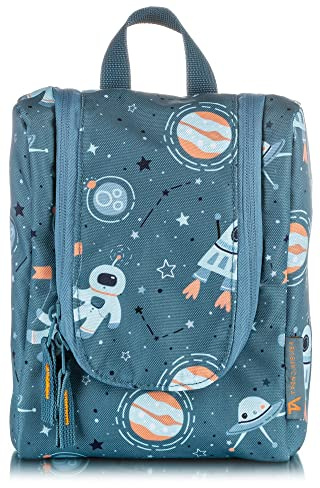 TA Trend Atelier Trousse de Toilette Enfant en Polyester recyclé – sans PFC, déperlante et à Suspendre (Espace Bleu)