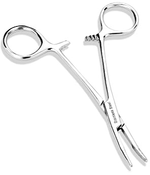 Paula & Fritz® Dermal Anchor Zange Gebogen 145-mm Silber Chirurgenstahl 316L Kelly-Pinzette Klemm-Zange Schmuck-Pinzette Skindiver Tool Stud Hautanker