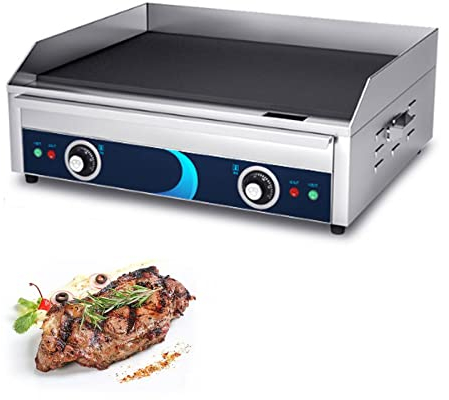 Plancha Eléctrica Plana Profesional de Acero Inoxidable, 220-240V, Placa de Parrilla de Hierro Fundido, Control Termostático Ajustable, Parrilla de Restaurante de Acero Inoxidable para Cocina,24p