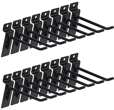 Keadic K1447 20Pcs 4 inch Slatwall Hooks Set Heavy Duty Slat Wall Shelf Brackets Hanging Hook Pegboard Gridwall Panel Hook for Garage Shop Retail Display and Organization (Black)