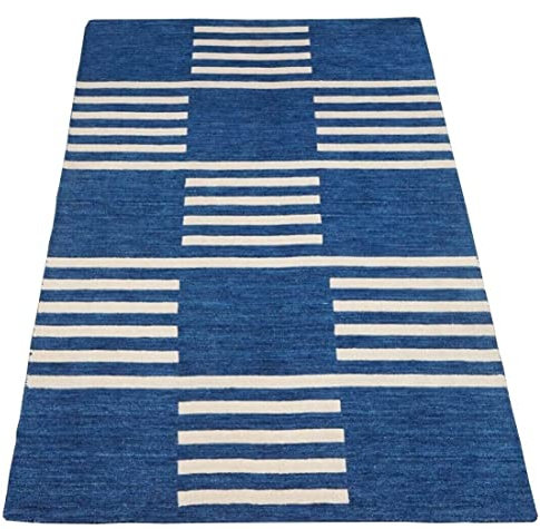 Blau Beige Teppich 100% Wolle Orientteppich Handgetuftet 145X226 cm HT428