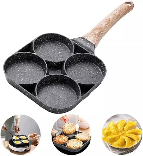 Efforias 4 Egg Mini Pancake Frying Pan - Non Stick Induction Gas Compatible - Bakelite Handle - Perfect for Cooking Healthy Fried Eggs Burger Omelette and More