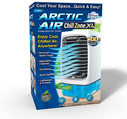 Arctic Air Chill Zone - Enfriador evaporativo XL con ventilador oscilante, temporizador de apagado automático, 4 velocidades ajustables, refrigeración durante 16 horas