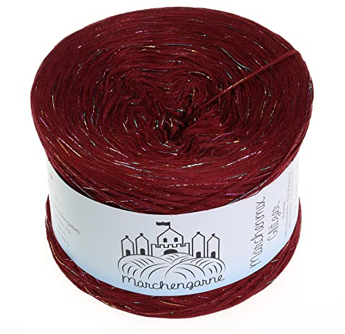 Bobbel Wolle Uni + Multicolour Glitzer 300g - 1140m 4Fach Größe Strickwolle Häkeln (Burgund Multicolour Glitzer)