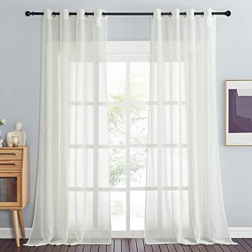 PONY DANCE Cortinas Salon Modernas 2 Piezas, Cortinas con Aspecto de Lino Translucidas con Ojales para Dormitorio/Comedor, 140x245cm, Beige Claro