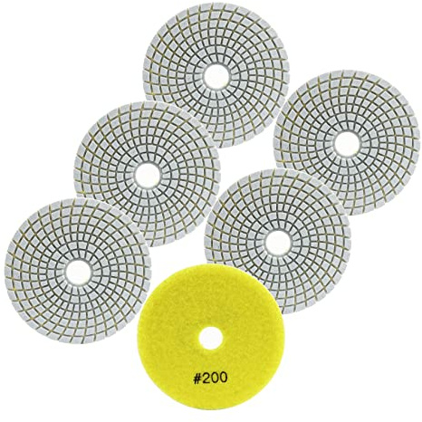 FOCSTOL Diamant Nass Polierscheiben - 6 Stück 100mm Körnung 200 Diamant Schleifpad für Granit Marmor Kunststein Quarz für Winkelschleifer