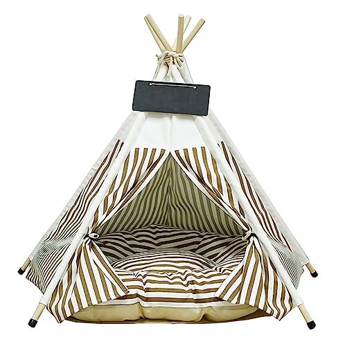 GIBZ Haustierhaus Tipi Zelt für Haustiere Abnehmbares und Waschbares Hunde/Katzen Bett Spielhaus Haustier Nest Zelt mit Kissen Kaffee M