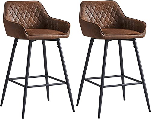 AINPECCA Lot de 2 Tabourets de Bar Bruns, Chaises de comptoir de Cuisine en Similicuir, avec Repose-Pieds, avec accoudoirs pour Bar, Bistrot et Salle à Manger, Cuisine (2, Brun PU)