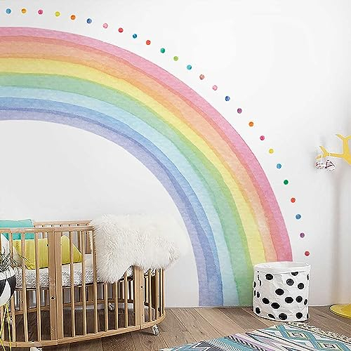 Neukids FABRIC Riesiger Halber Regenbogen Wandtattoo Selbstklebend Regenbogen Tupfen Wandsticker Schlafzimmer Wohnzimmer Kinderzimmer Babyzimmer Wandaufkleber Korridore Wanddeko 200x180cm