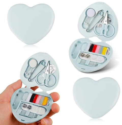 Cobee 2 teiliges Mini Nähprojekt Set, Tragbares Reise Näh Reparaturzubehör mit niedlichem herzförmigem Faltbarem Koffer für Zuhause Reisende, Braut, Notfälle, Anfänger, DIY Werkzeugzubehör
