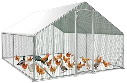 Fiqops Hühnerstall 3x4x2m Freilaufgehege Verzinkter Stahl Kleintierstall Hühnerhaus Dach Geflügelstall mit Sonnenschutzdach und Tür für Haustierkäfig Hühnerkäfig Vogelkäfig Kleintiere Pflanzen