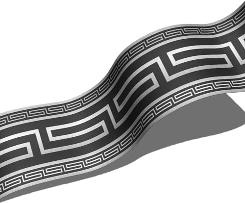 Funlife 3 Rolle Selbstklebende PVC Tapete bordüre, Tapetenbordüre Wandtatoo in griechischem Stil, Wandbordüre Klebefolie für Bad Spiegel Küche Fliesen, wasserdichte Raumdekoration, 10x200cm Schwarz