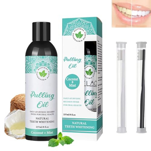 Enjuague bucal con aceite de coco, 237 ml, aceites esenciales naturales, sin alcohol, ayuda con el aliento fresco, blanqueamiento dental, salud de las encías