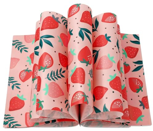 JarThenaAMCS 150Pcs Strawberry Wax Paper Pink Deli Paper Tissue Sweet Fruit Sandwich Wrap Paper Waterproof Oil-Proof Picnic Liners for Party Kitchen Supplies