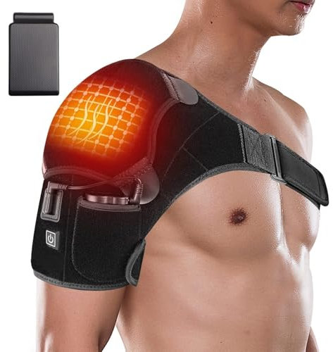 AJMDGW Fascia di supporto for spalla riscaldata - Cuscinetto a infrarossi portatile elettrico senza fili con 3 impostazioni di riscaldamento con terapia caldo e freddo for cuffia dei rotatori, articol