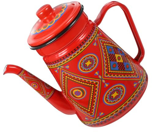 PAMINGONO Hervidor De Agua Esmaltado 1,5 Litros Rojo Asa, Tetera Vintage Para Cocina a Gas e Inducción, Resistente y Segura, Tetera Casera Para Té y Café, Uso Diario Doméstico