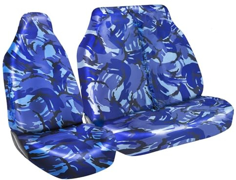Shield Autocare Heavy Duty Waterproof Van Seat Covers 2+1 - Universal Fit Anti-Slip Protective Covers Driver & Double Passenger Bench (Blue Camo)