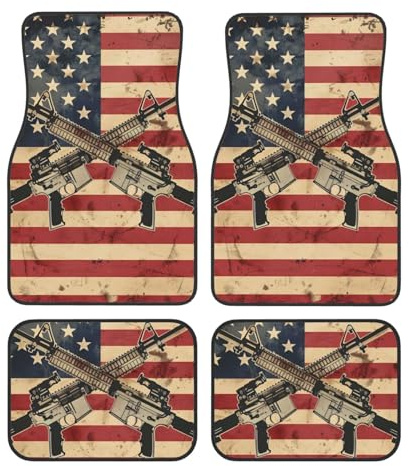 Auto-Fußmatten, 4 Stück, amerikanische Flagge, vorne und hinten, Vintage-Stil, USA-Flagge, rutschfeste Gummi-Rückseite, Autoteppiche, universelle Passform, SUV, Vans, Limousinen, LKW-Dekor