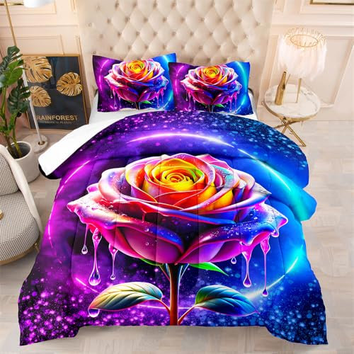 Bettdecke 140X200 Bunte Blumen Bettdecken 200Gsm,Dünne Und Leichte Duvet,4 Jahreszeiten Bettdecken,Weiche Mikrofaser Bettdecke Mit 2 Kissenbezüge,Warm Steppbettdecke Für Allergiker