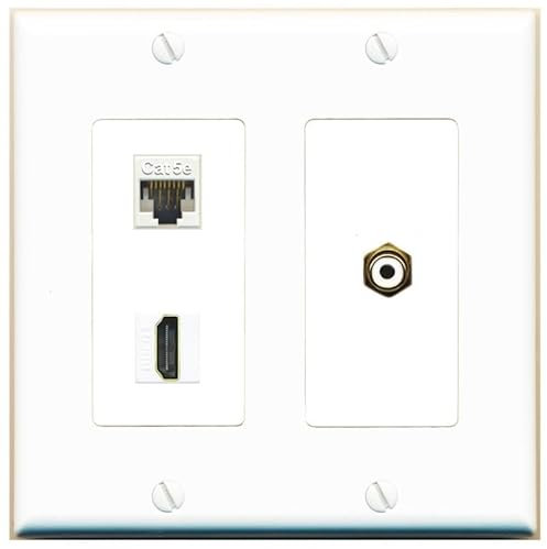 RiteAV Placa de pared de 2 puertos CAT5E HDMI RCA - Acoplador hembra hembra-hembra (blanco)