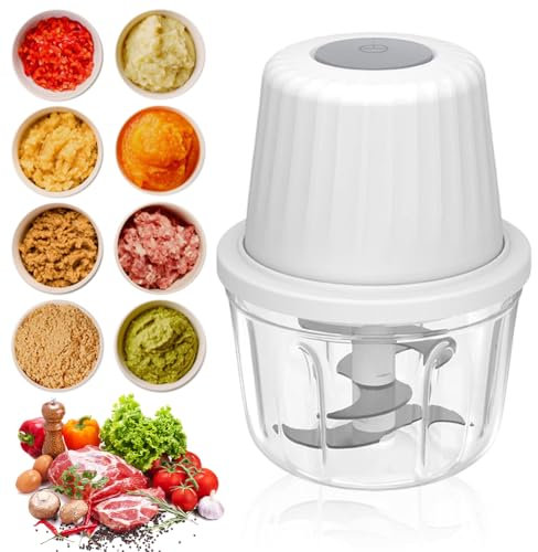 WAVATA Cortador de cebolla eléctrico, 400 ml, picadora de cebolla, picadora de verduras, picadora de ajos, con cable de carga tipo C para cebollas, frutas, nueces, carne, ajo