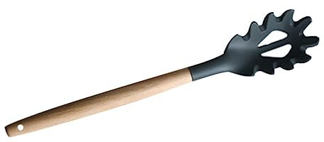 OFFSCH Cuchara Para Espaguetis Mango De Madera, Colador De Fideos De Silicona Gris, Práctica Herramienta Para Servir Pasta El Hogar, Ligera y Reutilizable