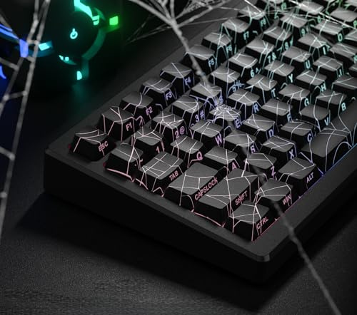 dagaladoo Black Spider Web keycaps Line Backlit Shine Through Keycaps Set Side Printed Key caps Cherry Profile Custom Keyboard Key caps for 100% 75% 65% 60% TKL US Layout Mechanical Keyboard | Shine Through custom key caps,Side Print,dye-sub,Cherry Profile keycaps for MX switch Mechanical Keyboard