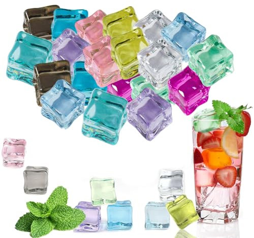 Faux Glaçon,Lot de 20 Glacon Reutilisable,Photographie Accessoire,18 mm Glaçons Artificiels en Acrylique de qualité alimentaire,pour La Décoration de La Maison Mariages Vases et Cuisine，Coloré