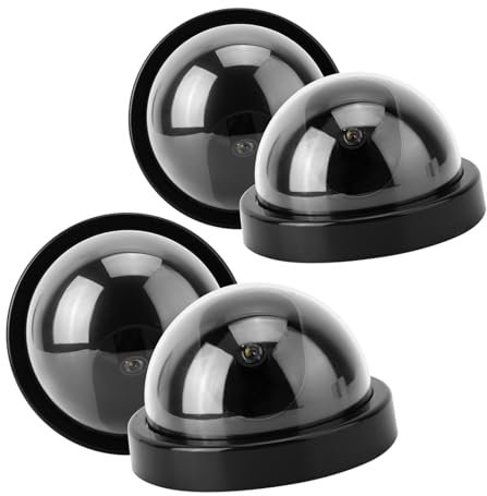 ZJchao Telecamere di Sicurezza False, 4pcs Fotocamera Falsa Security CCTV Dome Telecamera Finta per attività Domestica Esterna Interna con Luce a LED Lampeggiante (Black)