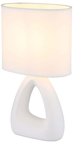 Tischleuchte Keramik weiß Nachttischleuchte Textilschirm Schlafzimmerlampe weiß, E14 Fassung, LxBxH 17x10x30 cm