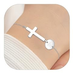 Esmoly S925 Sterling Silver Cross Bracelets for Womens 18K Gold Plated Initial Bracelet Christening Jewellery Birthday Gifts for Women Girls 6+2 Inches