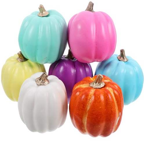 Healifty Halloween Fake Pumpkins Decor 7pcs Colorful Artificial Harvest Foam Pumpkin for Fall Autumn Home Thanksgiving Dinner Centerpiece Party Kitchen Wedding Decor 3.5 inch