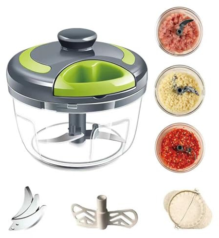 Taglierina manuale per cipolla con corda, taglia cipolla 500 ml, manuale per peperoncino, onione, carote, verdure, carne (verde 500 ML)