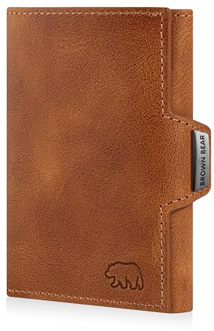 BROWN BEAR Leder Geldbörse klein mit Münzfach & RFID-Schutz | Echtleder Vintage Braun | Slim Wallet Design für Herren & Damen - BB Bruce CBR