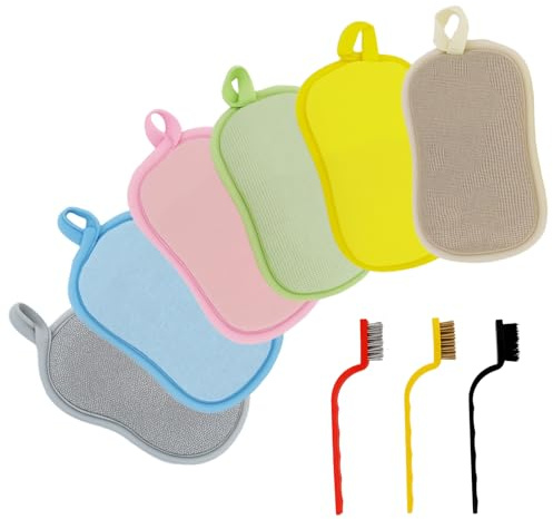 Esponja Lavable de Microfibra, 6 Unidades, Esponja de Doble Cara, Reutilizable, un Lado áspero y Otro Suave para ollas, sartenes, Platos
