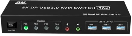 8K DP KVM USB 3.0 Switch 4X2 Dual Monitor 4K 144Hz Extended Display Displayport 4 In 2 Out for PC Share Tastatur Maus Nahtlose Umschaltung