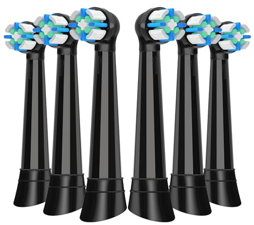 iO Testine Spazzolino Elettrico, Confezione da 6 Testine di Ricambio Compatibile con Oral B iO iO 2/3/4/5/6/7/8/9/10 serie, Setole dense per raddoppiare il potere pulente, Nero