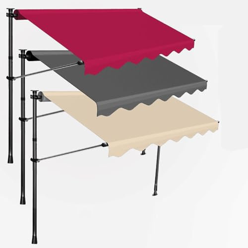 Infällbar uteplatsmarkis baldakin 1,5 x 1,2 m, manuellt solskydd för balkong, justerbar höjd och vinkel, ingen borrinstallation med vev röd utomhusmarkis 200 x 120 cm