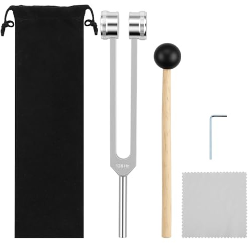 HOMGEN Stimmgabel für Meditation 128 Hz Klangtherapie Stimmgabeln Gewichtete Klanggabel Stressabbau Stimmgabeln mit Aktivator Schlägel & Veganer Tasche für Yoga Chakra-Balance und Entspannung